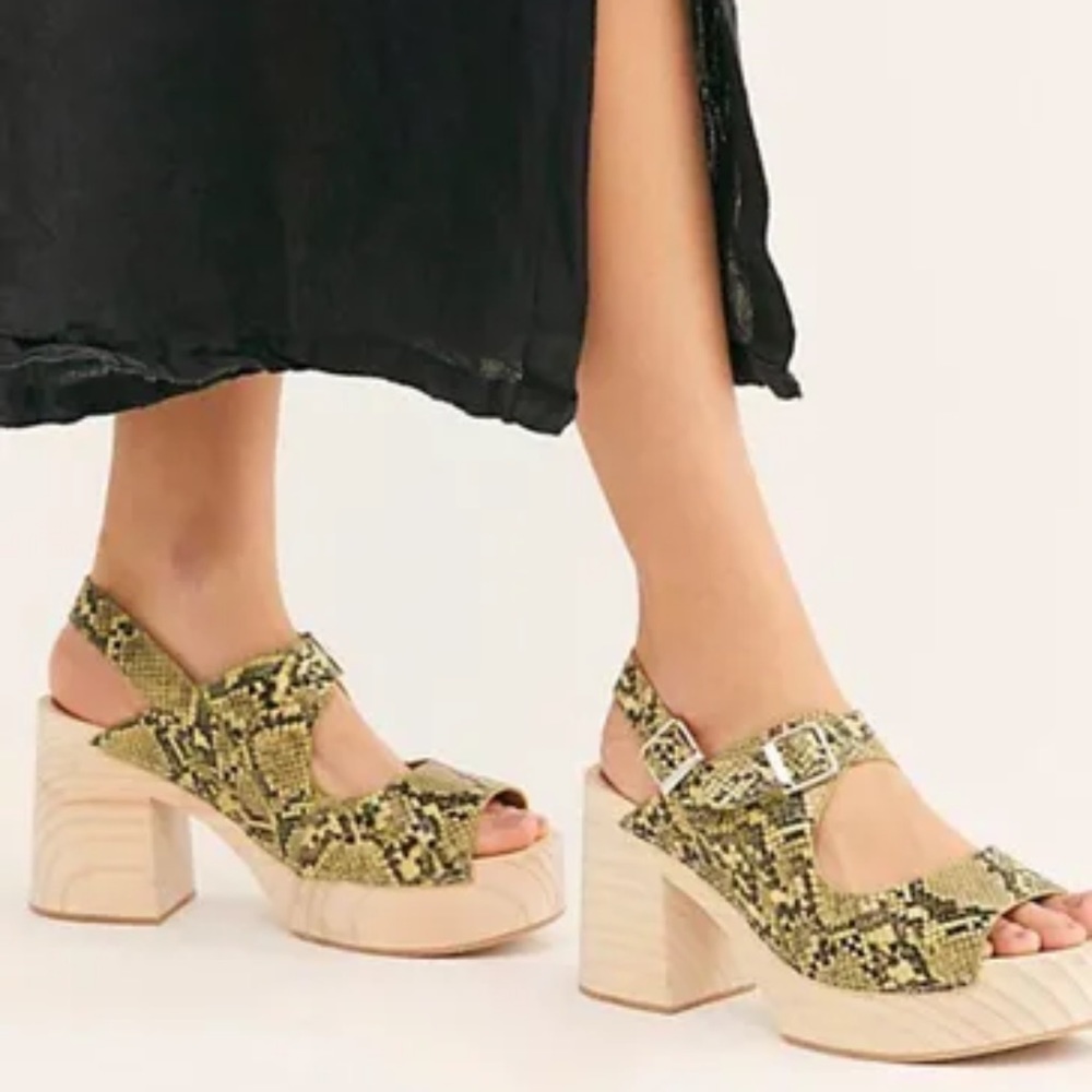 Free People Yellow Snake Print Platform Clog Sandals